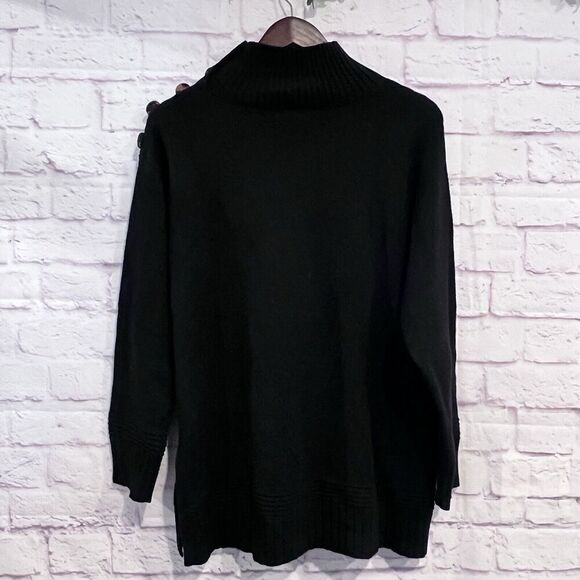 Anthropologie Women's Size Small Button Mock Neck Black Cozy Sweater Casual - Picture 3 of 13